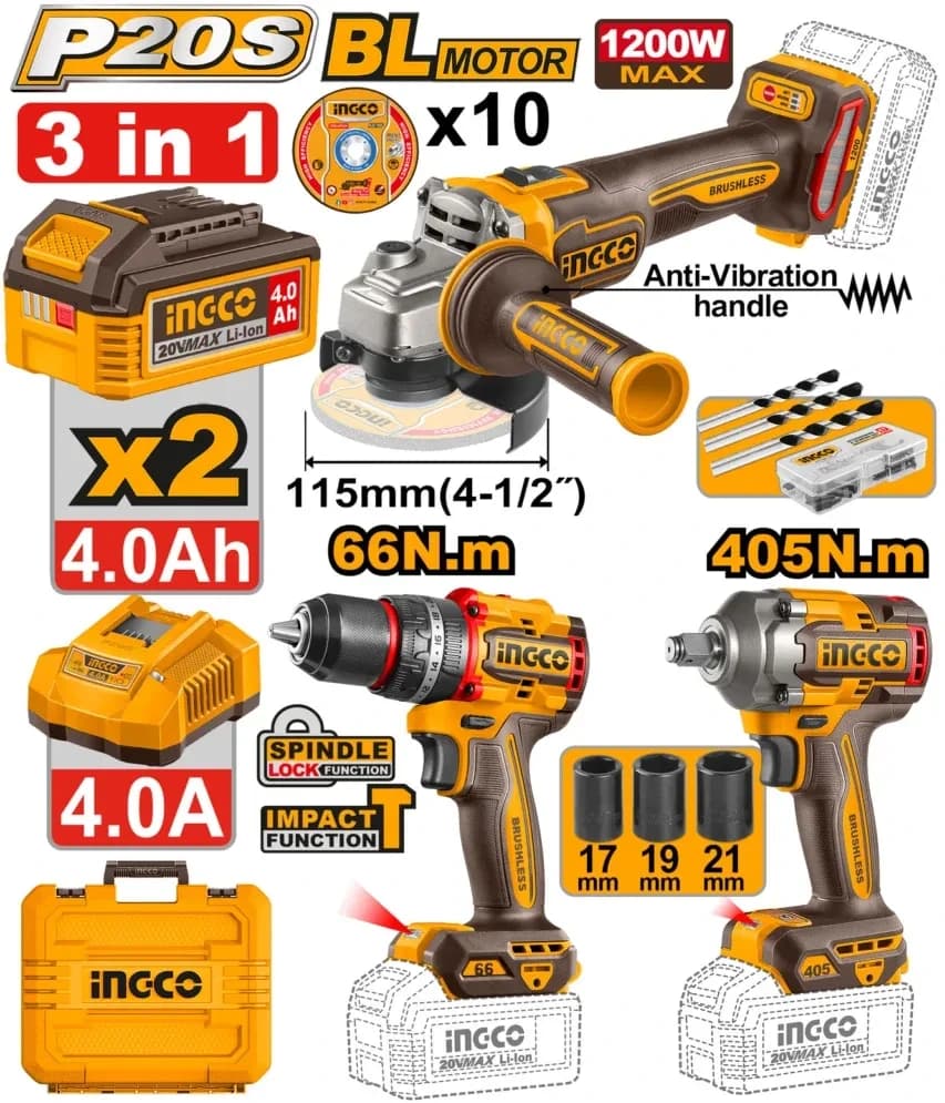 CKLI20358 Set shpuese, clirues dhe ratifikuese 20V, 2x bateri 4.0Ah, mbushes dhe kuti