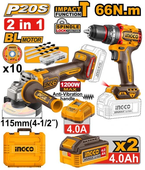 CKLI20256 Set shpuese dhe ratifikuese 20V, 2x bateri 4.0Ah, mbushes dhe kuti